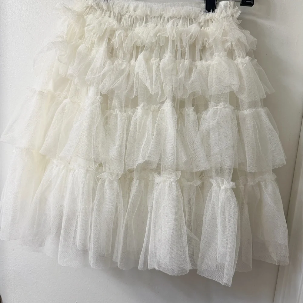 Elegant Cream Tulle A-Line Skirt - Picture 2 of 4